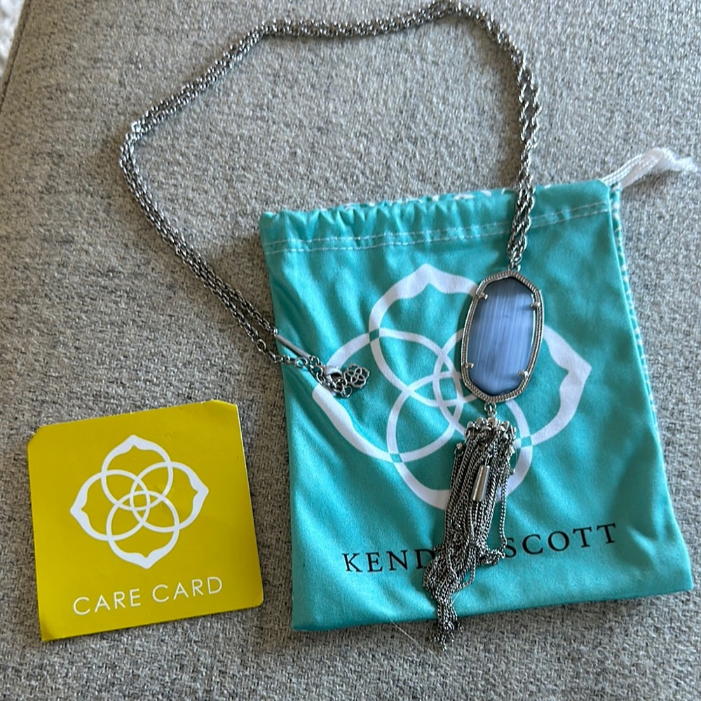 Kendra Scott Silver Necklace with Gray-Blue Pendant